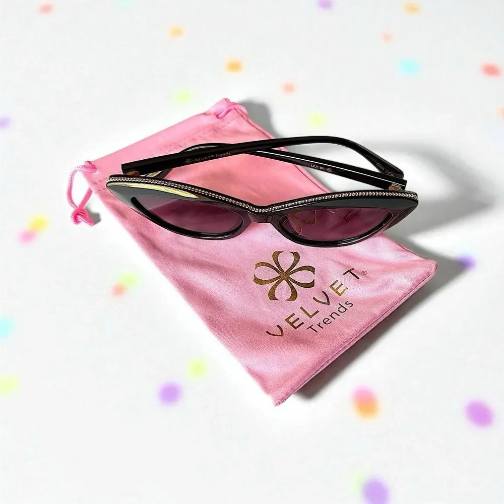 VELVET EYEWEAR The Lily Cat Eye Sunglasses in black w/microfiber pouch
